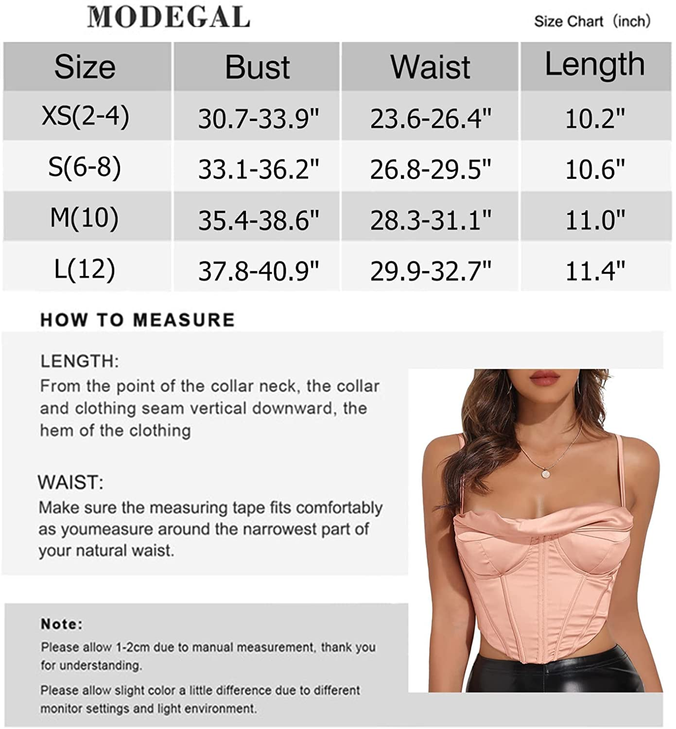 Modegal Women'S Satin Cowl Neck Fish Boned Zip Back Adjustable Spaghetti Straps Bustier Corset Crop Top Apparel & Accessories > Clothing > Underwear & Socks > Lingerie Modegal   