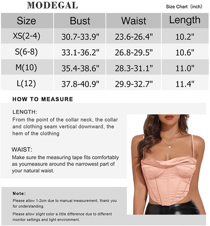 Modegal Women'S Satin Cowl Neck Fish Boned Zip Back Adjustable Spaghetti Straps Bustier Corset Crop Top Apparel & Accessories > Clothing > Underwear & Socks > Lingerie Modegal   