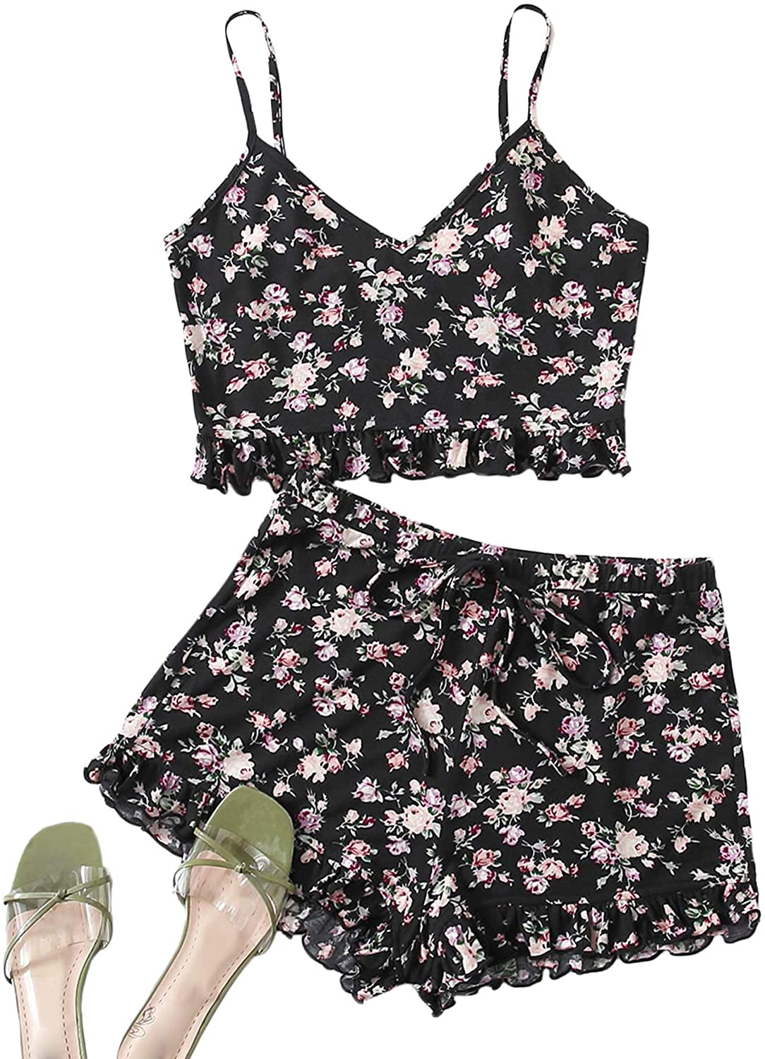 Shein Women'S Summer Floral Print Cami Top and Shorts Pajamas Set Apparel & Accessories > Clothing > Sleepwear & Loungewear Kylie Max   