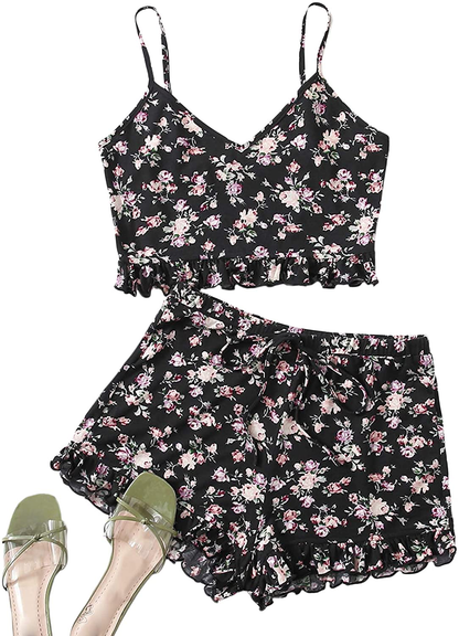 Shein Women'S Summer Floral Print Cami Top and Shorts Pajamas Set Apparel & Accessories > Clothing > Sleepwear & Loungewear Kylie Max   
