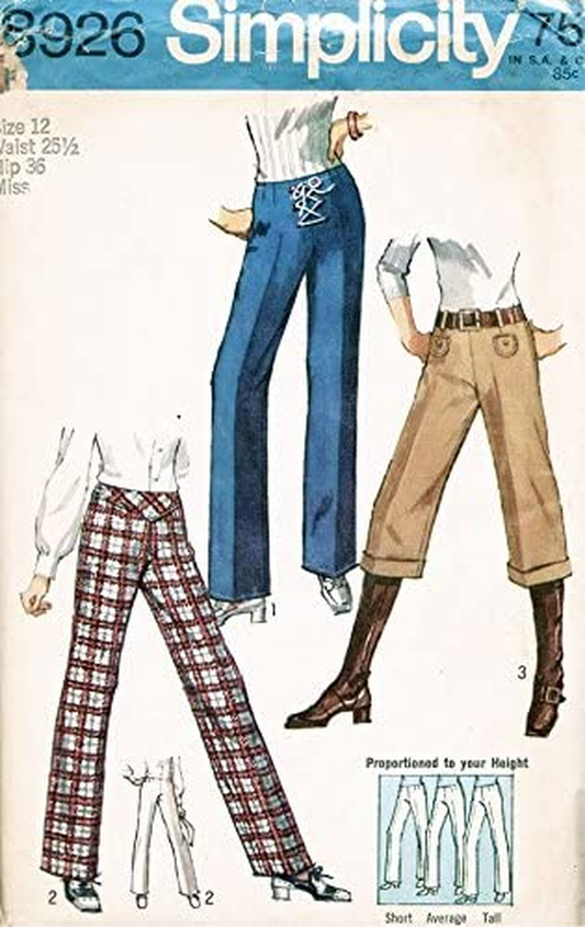 Simplicity 8926 Vintage Set of Hip-Hugger Pants in Proportioned Sizes Sewing Pattern, Check Listing for Size Apparel & Accessories > Clothing > Underwear & Socks > Underwear Simplicity