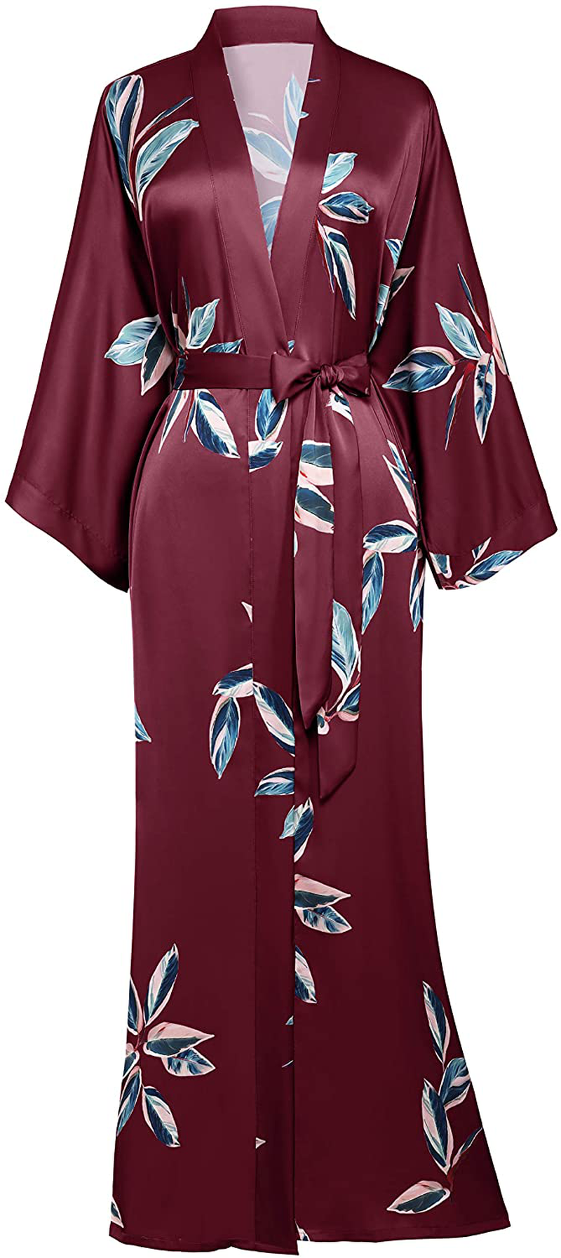 BABEYOND Kimono Robe Cover up Long Print Kimono Blouse Loose Cardigen Bachelorette Party Robe Apparel & Accessories > Clothing > Sleepwear & Loungewear > Robes KYLIE MAX Wine Red  