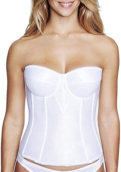 Dominique Tayler Lace Backless and Strapless Corselet Bridal Bra with Breathable Memory Foam Cups Apparel & Accessories > Clothing > Underwear & Socks > Lingerie Dominique White 52D 