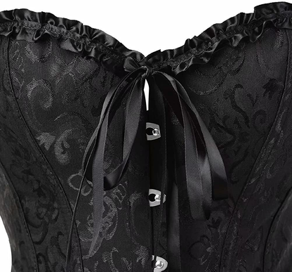 Corset Top Bustier Women'S Overbust Satin Floral Lace up Trim plus Size Bodyshaper Apparel & Accessories > Clothing > Underwear & Socks > Lingerie jutrisujo   