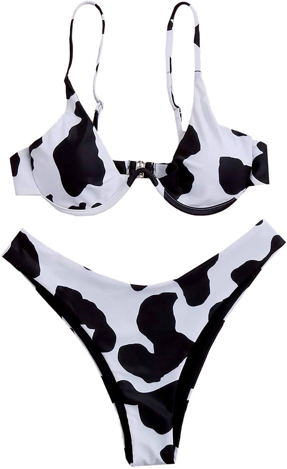 Verdusa Women'S Sexy Triangle Bathing Two Pieces Swimsuit Bikini Set Apparel & Accessories > Clothing > Underwear & Socks > Underwear Verdusa Cow Print Medium 