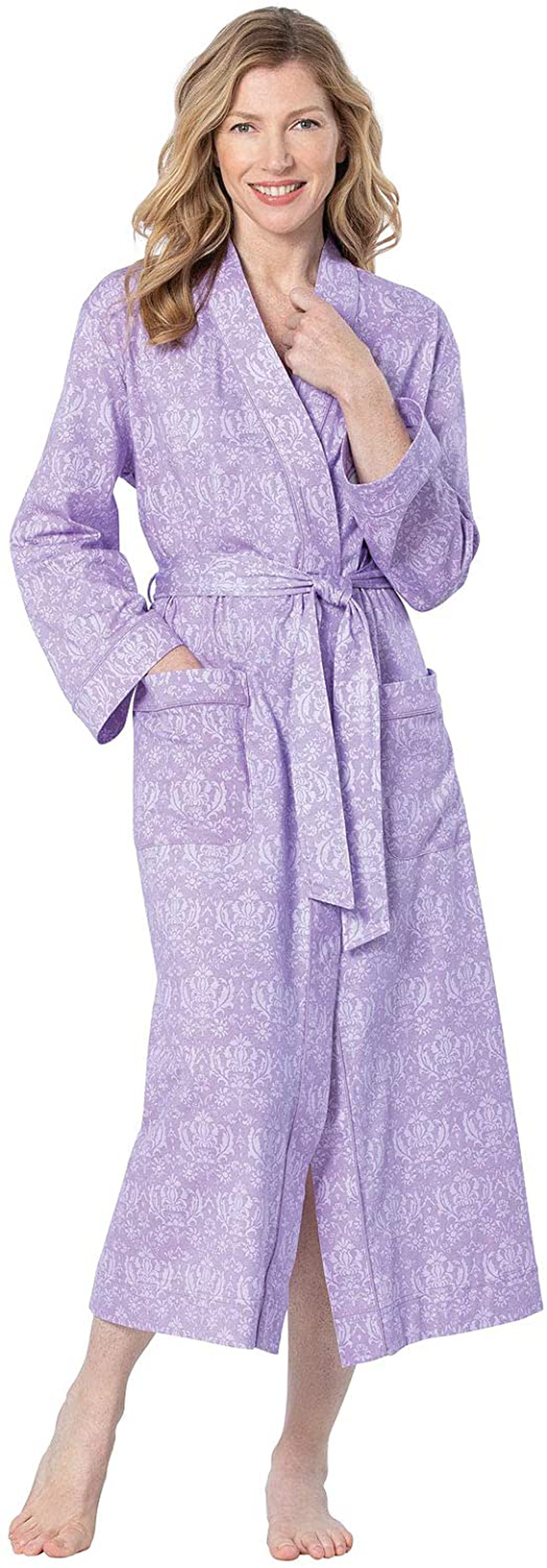 Pajamagram Long Women'S Cotton Robes - Soft Robe Womens Apparel & Accessories > Clothing > Sleepwear & Loungewear > Robes PajamaGram Lavender Damask Medium-Large 