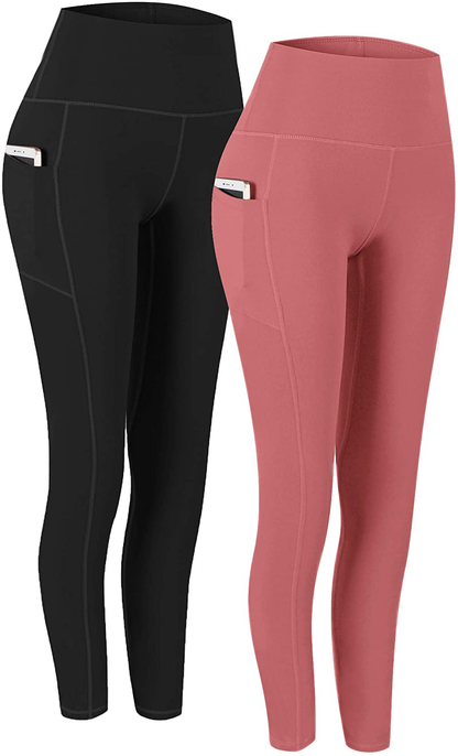 Fengbay 2 Pack High Waist Yoga Pants, Pocket Yoga Pants Tummy Control Workout Running 4 Way Stretch Yoga Leggings Apparel & Accessories > Clothing > Activewear Fengbay Black & Rose Red Large 