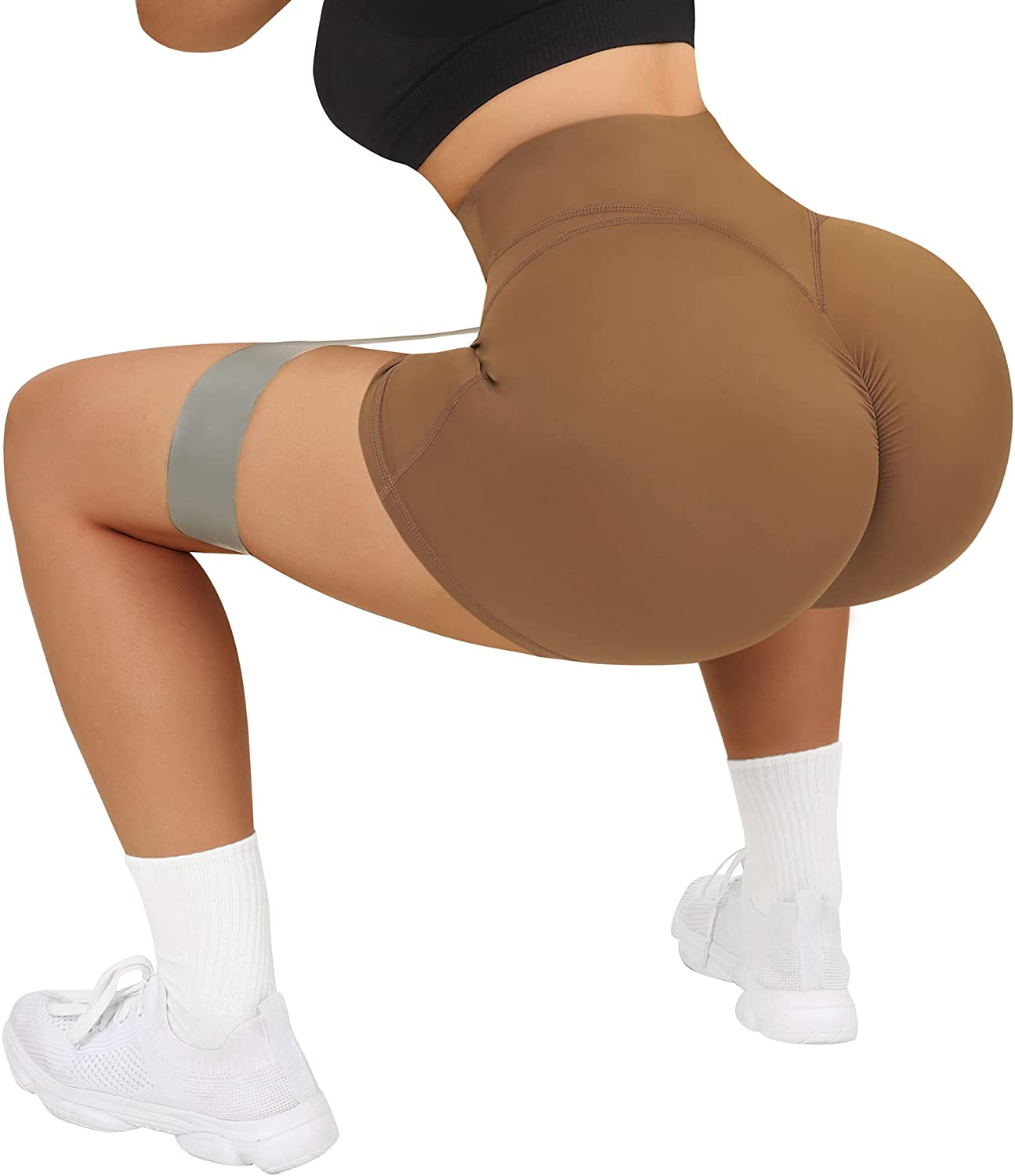 MOOSLOVER Women V Cross Waist Workout Shorts Butt Lifting High Waisted Biker Shorts Apparel & Accessories > Clothing > Shorts Kylie Max   