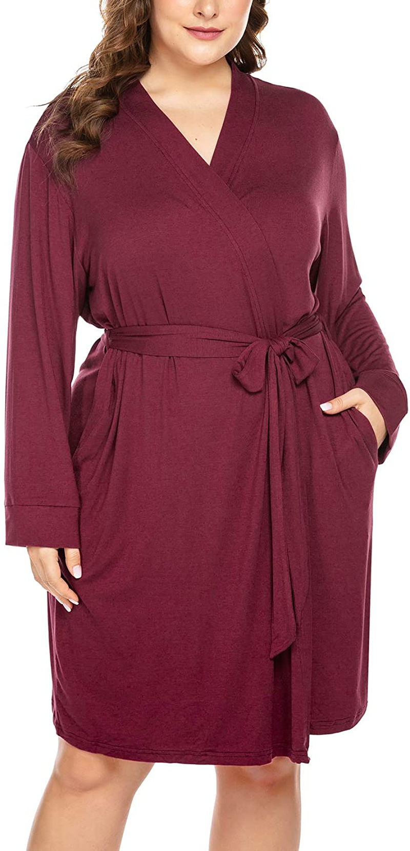 IN'VOLAND Women plus Size Robes Long Sleeve Bath Robe Knit Bathrobe Soft Sleepwear Ladies Nightwear(16W-28W) Apparel & Accessories > Clothing > Sleepwear & Loungewear > Robes IN'VOLAND Wine Red 20 Plus 