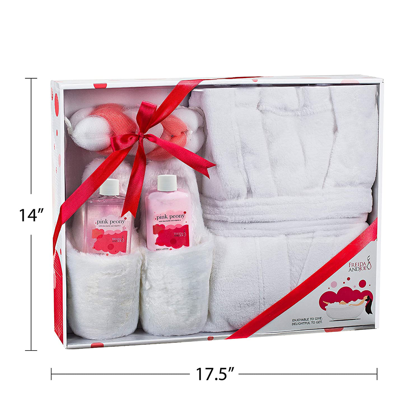 Home Spa Gift Basket Luxury Bathrobe & Slipper Spa Box for Women - Pink Peony Scent - Luxury Bath & Body Set for Women - Body Lotion, Shower Gel, Puff, Ultra Soft Full Length Bathrobe, Plush Slippers Apparel & Accessories > Clothing > Sleepwear & Loungewear > Robes Kylie Max   