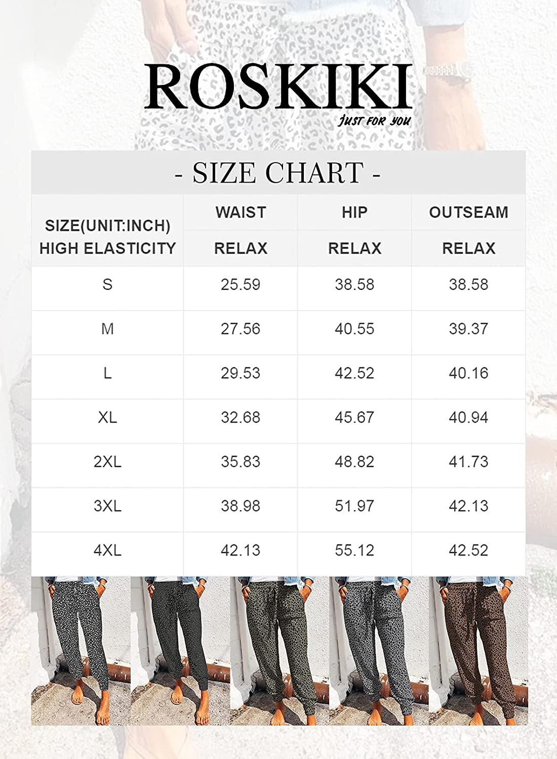 ROSKIKI Womens Leopard Drawstring Elastic Waist Sports Lounge Pants with Pockets Apparel & Accessories > Clothing > Activewear Kylie Max   