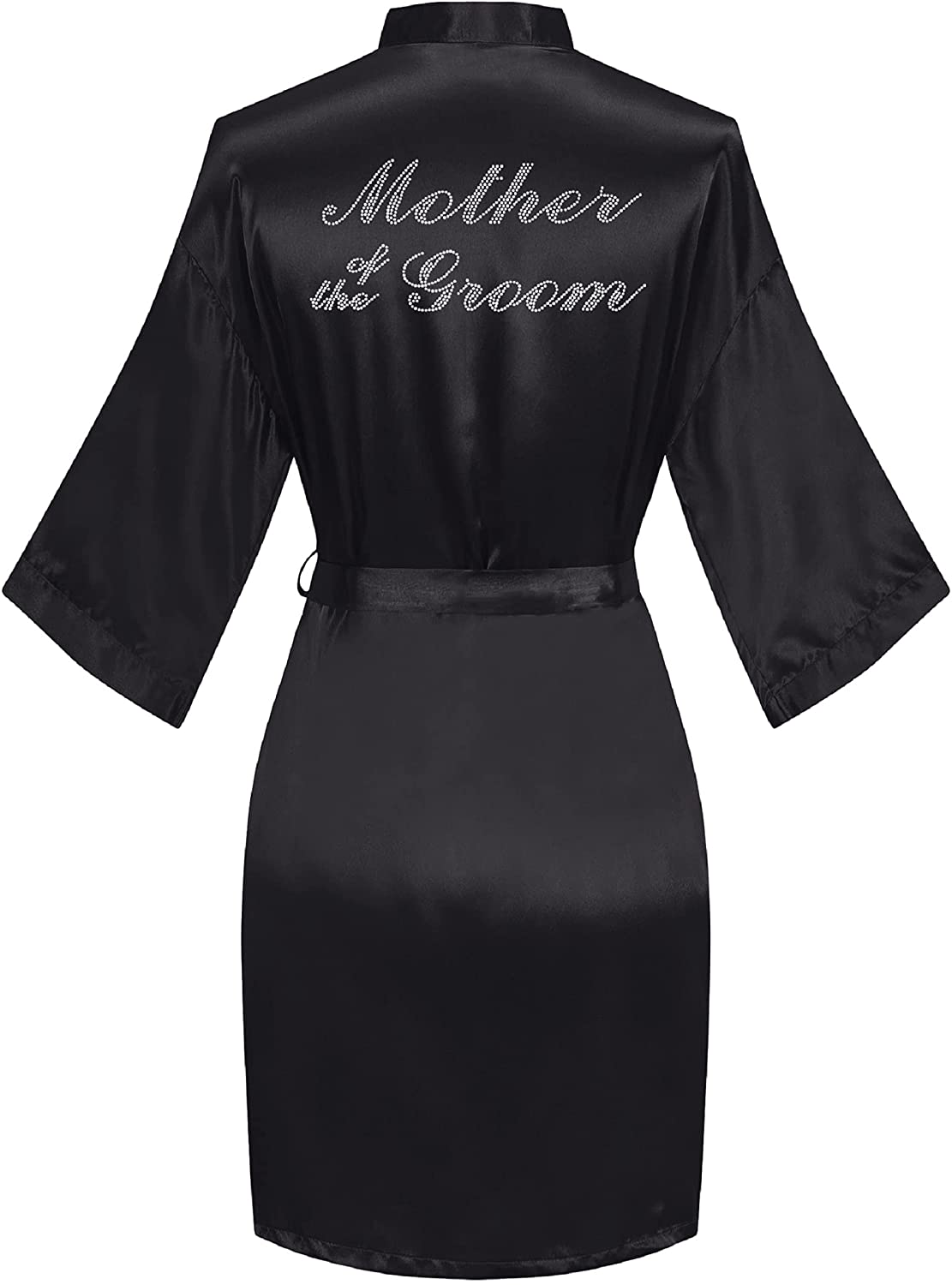 Sunshinemall Women'S Satin Kimono Robes with Rhinestones Bride Bridesmaid Short Sleepwear Wedding Dressing Gown Apparel & Accessories > Clothing > Sleepwear & Loungewear > Robes sunshinemall Mother of the Groom-black Large-X-Large 