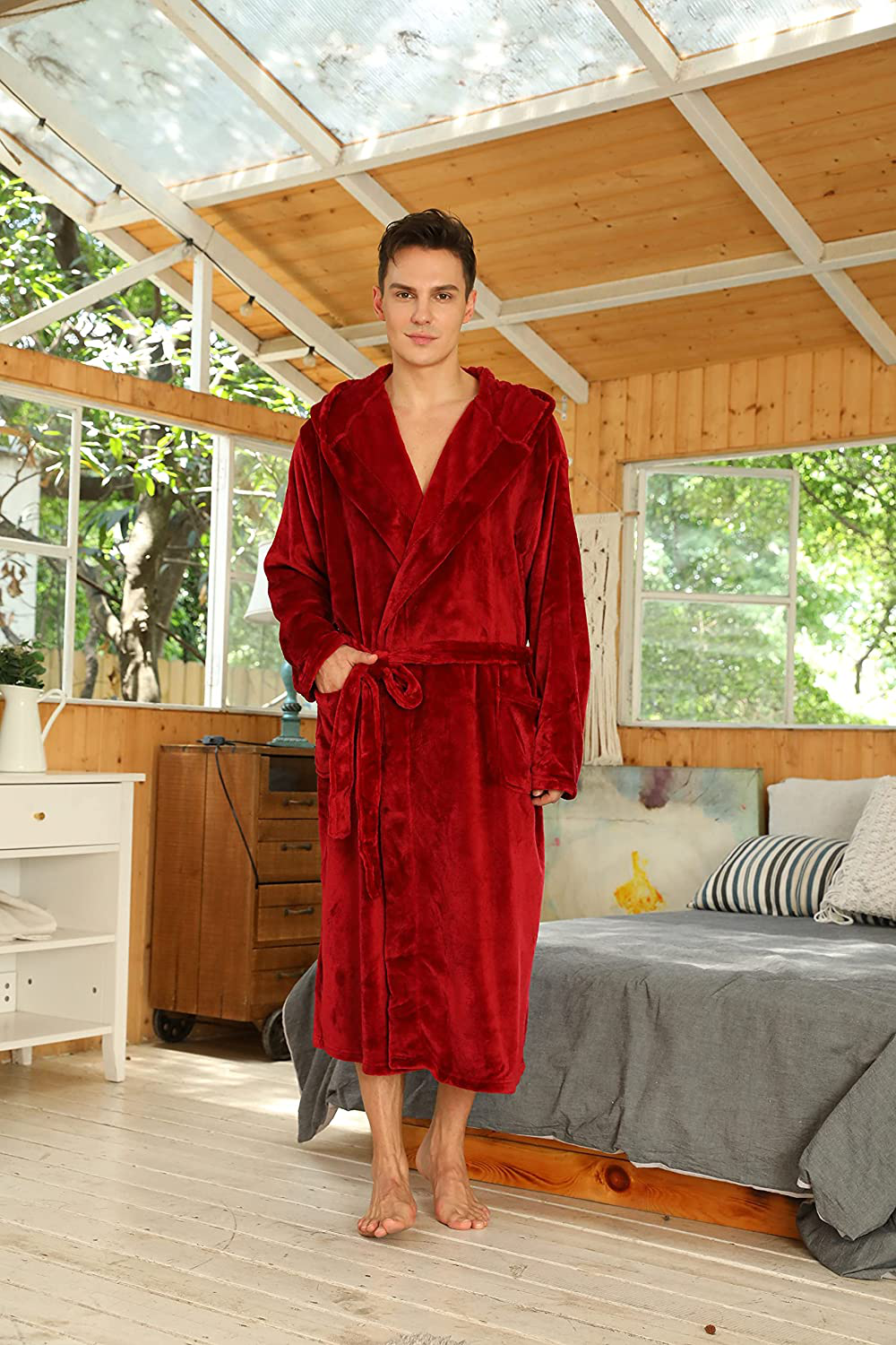 U2SKIIN Mens Hooded Robe, Plush Robes for Men Long Fleece Bathrobe Apparel & Accessories > Clothing > Sleepwear & Loungewear > Robes Kylie Max   