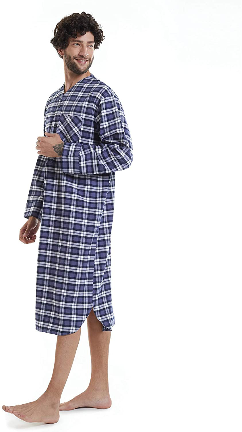 SIORO Men'S Flannel Nightshirt Plaid Cotton Nightwear Loose Pajama Sleep Shirt Apparel & Accessories > Clothing > Sleepwear & Loungewear > Nightgowns Kylie Max   