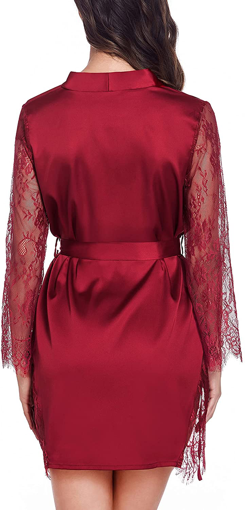Avidlove Satin Kimono Robes for Women Sexy Silk Nightgowns Lace Sleeve Babydoll Lingerie Set Apparel & Accessories > Clothing > Sleepwear & Loungewear > Robes Avidlove   