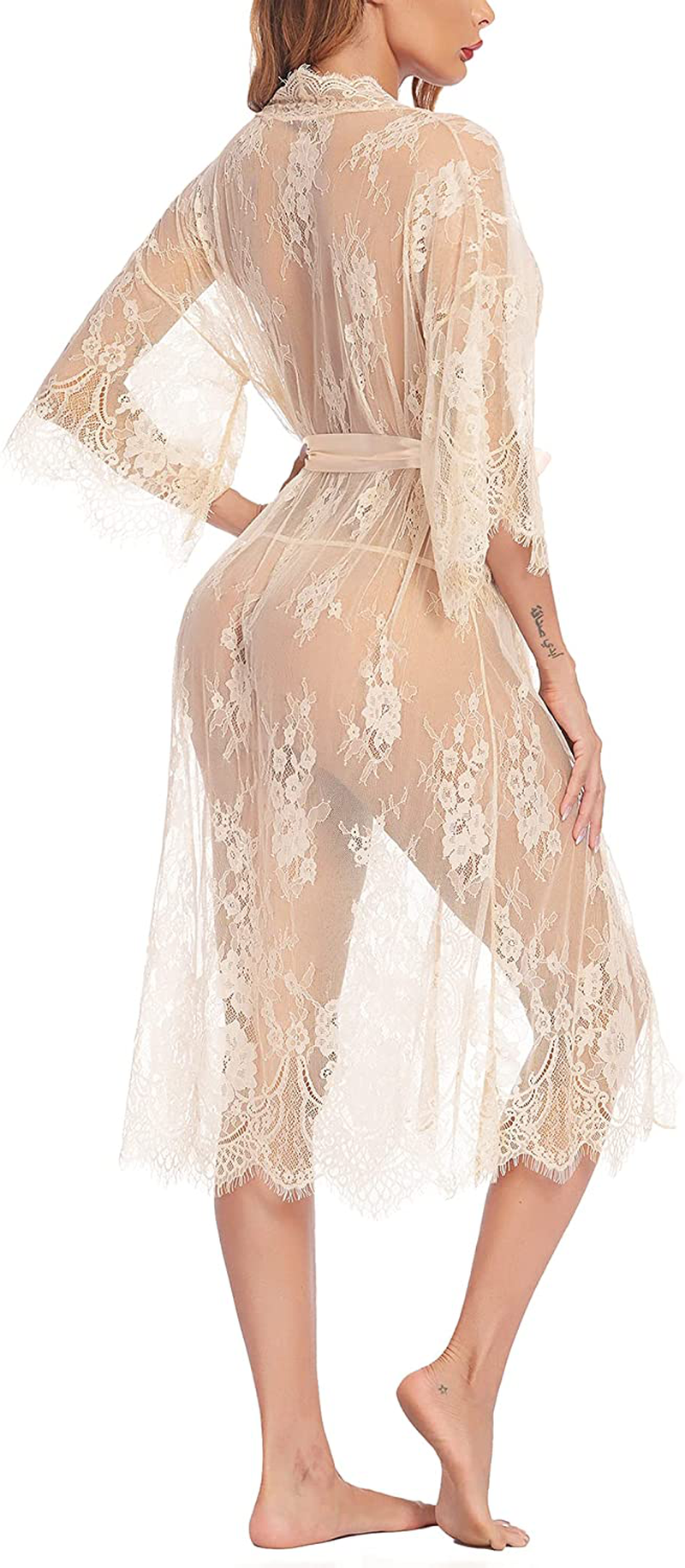 Avidlove Women Sexy Long Lace Lingerie Kimono Robe Sheer Babydoll Nightgown Nightdress Apparel & Accessories > Clothing > Underwear & Socks > Lingerie Kylie Max   