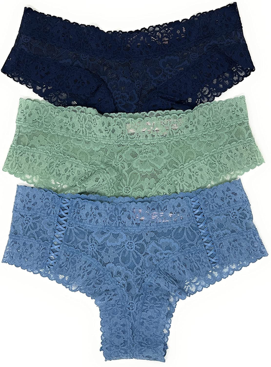 Victoria'S Secret the Lacie Cheeky Panty Set of 3 Apparel & Accessories > Clothing > Underwear & Socks > Underwear Victoria's Secret Navy / Sage / Light Denim Large 
