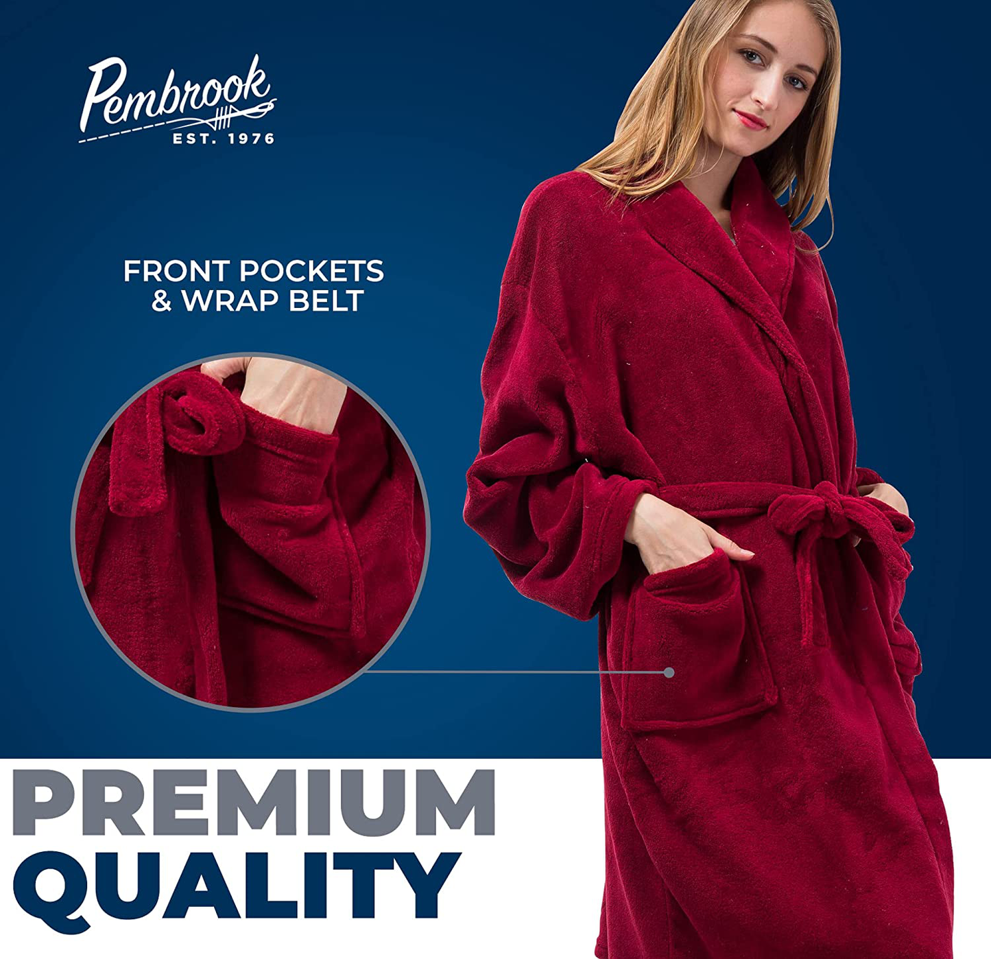 Pembrook Plush Robes for Women with Pockets - Plush Fleece Bathrobe for Women | Fuzzy Robe for Women | Spa Robe for Women Apparel & Accessories > Clothing > Sleepwear & Loungewear > Robes Kylie Max   