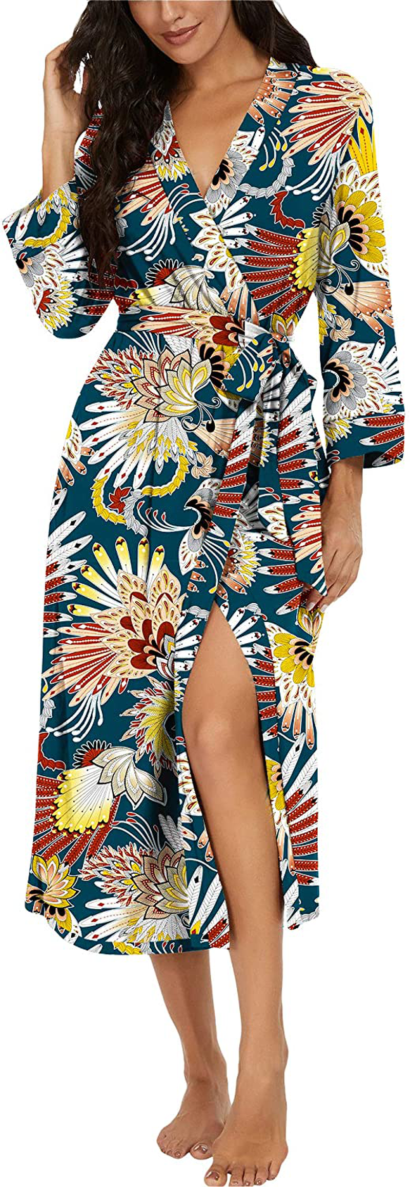 VINTATRE Women Kimono Robes Long Knit Bathrobe Lightweight Soft Knit Sleepwear V-Neck Casual Ladies Loungewear Apparel & Accessories > Clothing > Sleepwear & Loungewear > Robes VINTATRE   