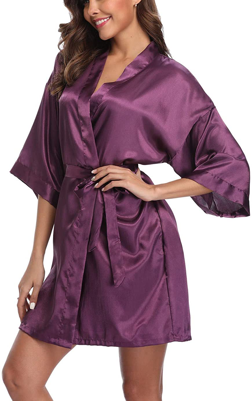 Old-Times Women'S Pure Color Silk Kimono Short Robes for Bridesmaids and Bride Apparel & Accessories > Clothing > Sleepwear & Loungewear > Robes Old-Times   