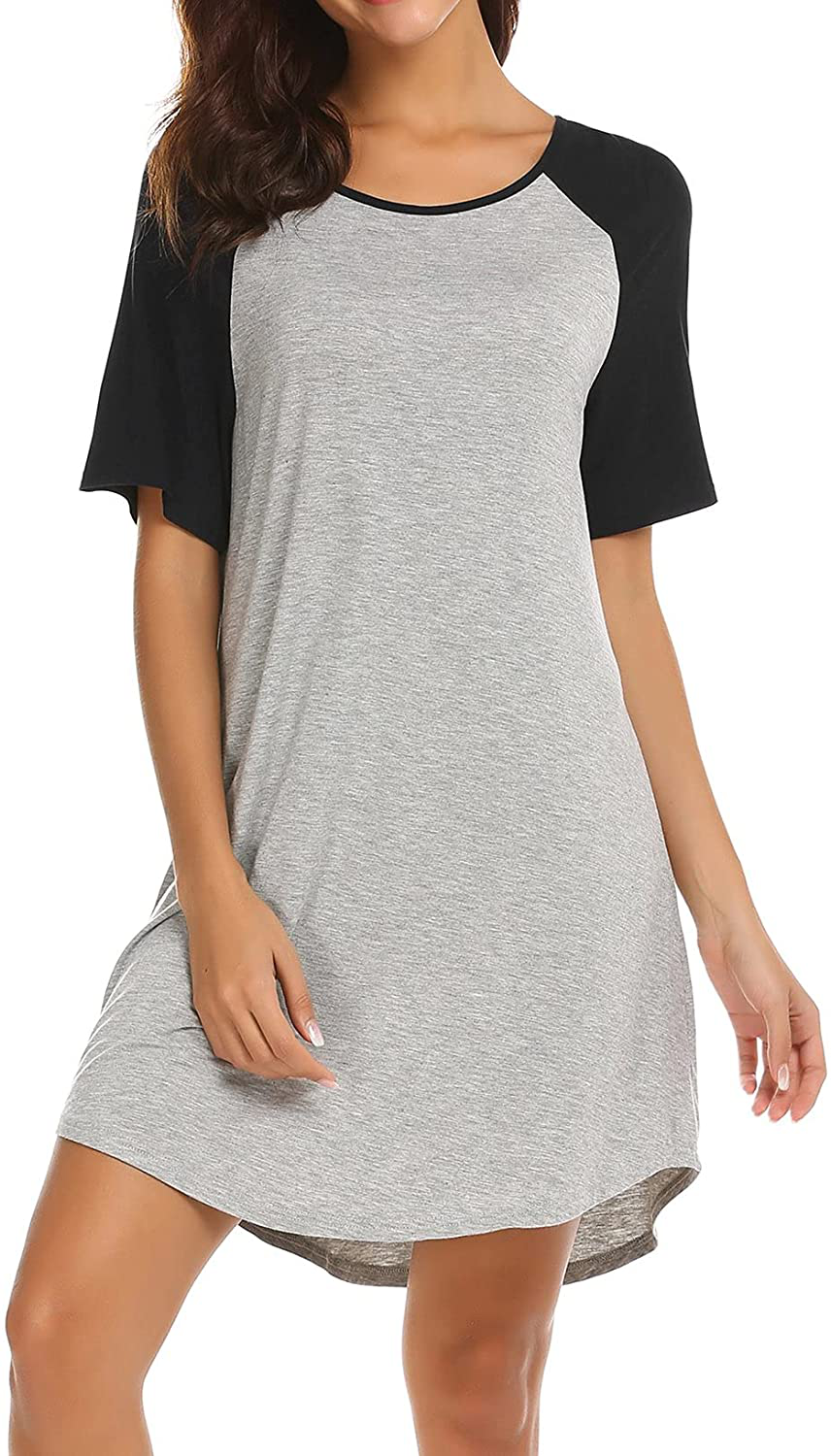 Ekouaer Short Sleeve Nightgown Raglan Sleepshirt Color Block Nightshirt Lounge Dress Casual Sleepwear for Women Apparel & Accessories > Clothing > Sleepwear & Loungewear > Nightgowns Kylie Max   