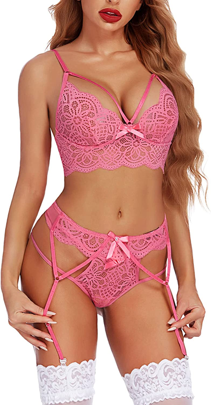 Avidlove Women Lingerie Set with Garter Belts Sexy Bra and Panty Set Lace Teddy Bodysuit Apparel & Accessories > Clothing > Underwear & Socks > Lingerie Avidlove   