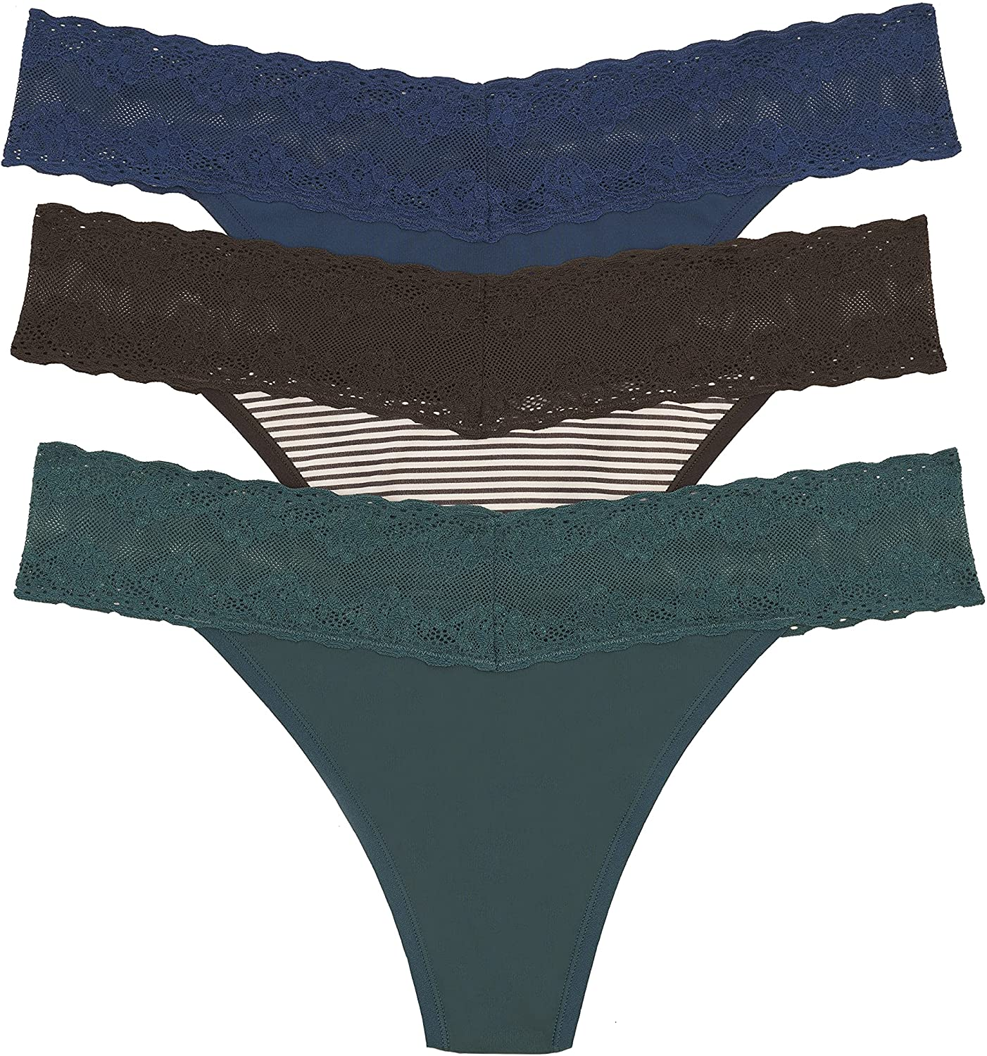 Natori Women'S Bliss Perfection One Size Thong Apparel & Accessories > Clothing > Underwear & Socks > Underwear Natori Rainstorm/Licorice Stripe/Teal One Size 