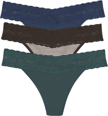 Natori Women'S Bliss Perfection One Size Thong Apparel & Accessories > Clothing > Underwear & Socks > Underwear Natori Rainstorm/Licorice Stripe/Teal One Size 