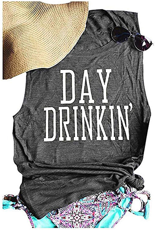 Bealatt Day Drinkin’ Casual Tank Tops Funny Letters Print Vest T-Shirt, Cute Drinking Shirt Tank for Women Apparel & Accessories > Clothing > Activewear Kylie Max   