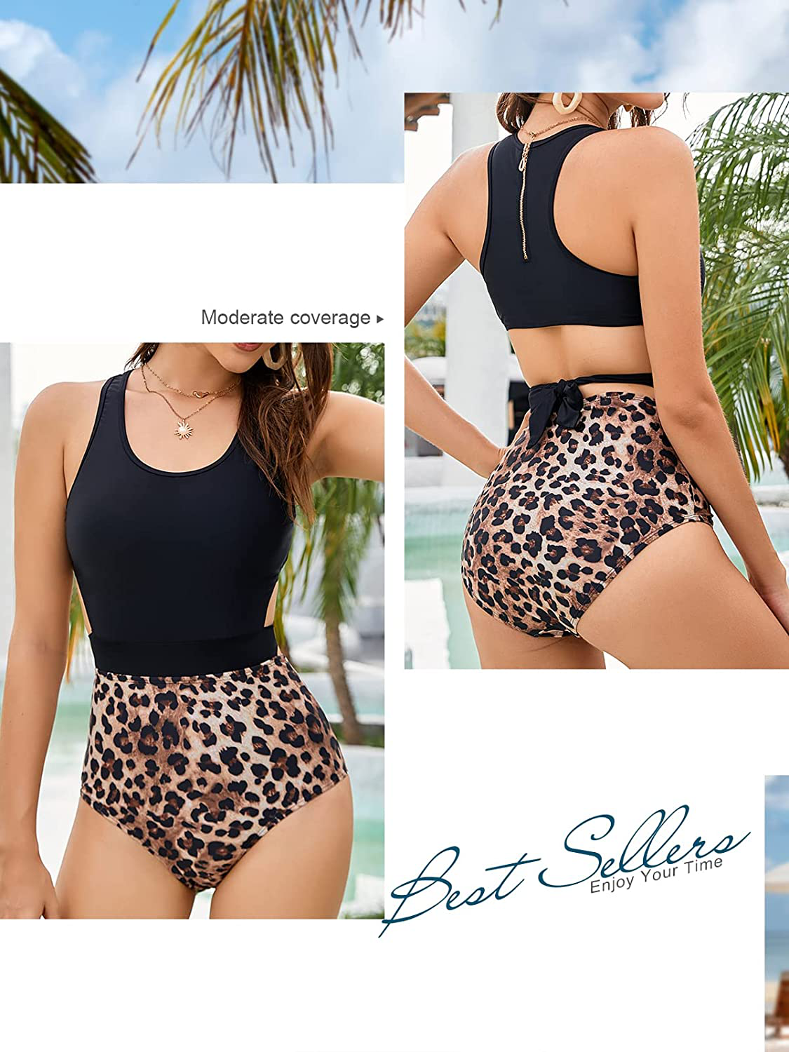 MOLYBELL One Piece Swimsuits for Women High Waisted Bathing Suit Monokini Floral Print Cutout Racerback Zip Up  Kylie Max   