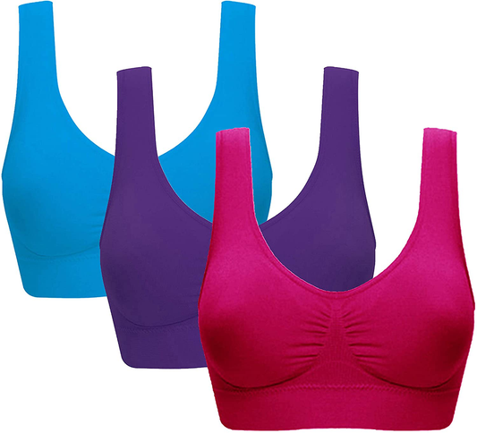Vermilion Bird Women'S 3 Pack Seamless Comfortable Sports Bra with Removable Pads Apparel & Accessories > Clothing > Underwear & Socks > Bras Kylie Max   