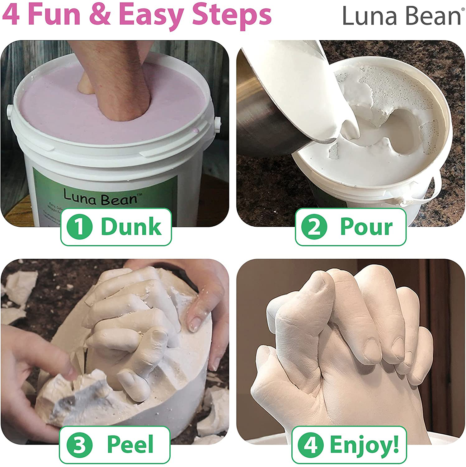 Luna Bean Keepsake Hands Casting Kit | DIY Plaster Statue Molding Kit | Hand Holding Craft for Couples, Adult & Child, Wedding, Friends, Anniversary Arts & Entertainment > Party & Celebration > Gift Giving Luna Bean   