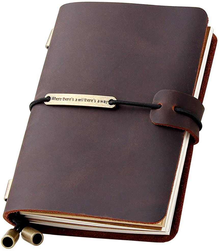 Refillable Handmade Travelers Notebook, Leather Travel Journal Notebook for Men & Women, Perfect for Writing, Gifts, Travelers, 5.2" x 4" Inches - Wine Arts & Entertainment > Party & Celebration > Gift Giving Robrasim Coffee 5.2" x 4" 
