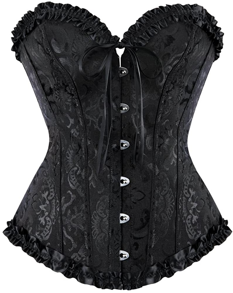 Women Lace up Back Sexy Floral Corset for Women Lingerie Bustier Top plus Size Apparel & Accessories > Clothing > Underwear & Socks > Lingerie Zhitunemi Black 5X-Large 