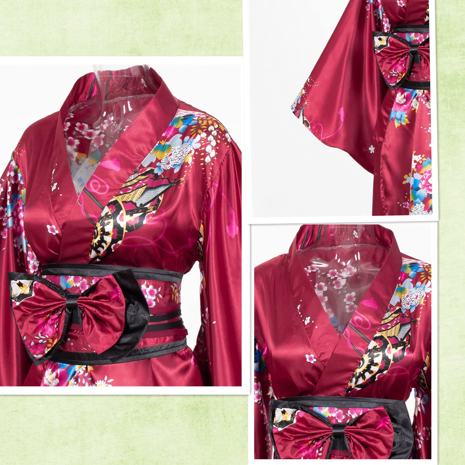 Japanese Anime Women'S Kimono Robe Geisha Yukata Sweet Dress Blossom Satin Bathrobe Sleepwear Fans Tabi Socks Set Apparel & Accessories > Clothing > Sleepwear & Loungewear > Robes Elibelle   