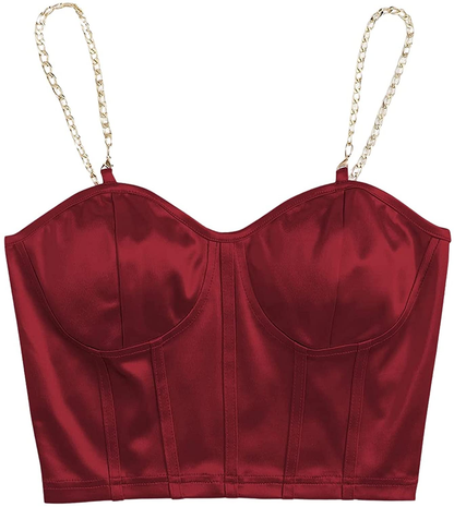 Shein Women'S Bustiers Corsets Crop Tops Chain Straps Party Clubwear Bodice Tank Top Apparel & Accessories > Clothing > Underwear & Socks > Lingerie SheIn Burgundy Large 