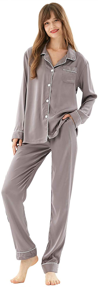COCOHOME Women'S 7Pcs Pajama Set Satin Silk Sexy Cami Shorts Set Pjs and Button down Long Sleeve Shirt Sleepwear Loungewear Apparel & Accessories > Clothing > Sleepwear & Loungewear Kylie Max   