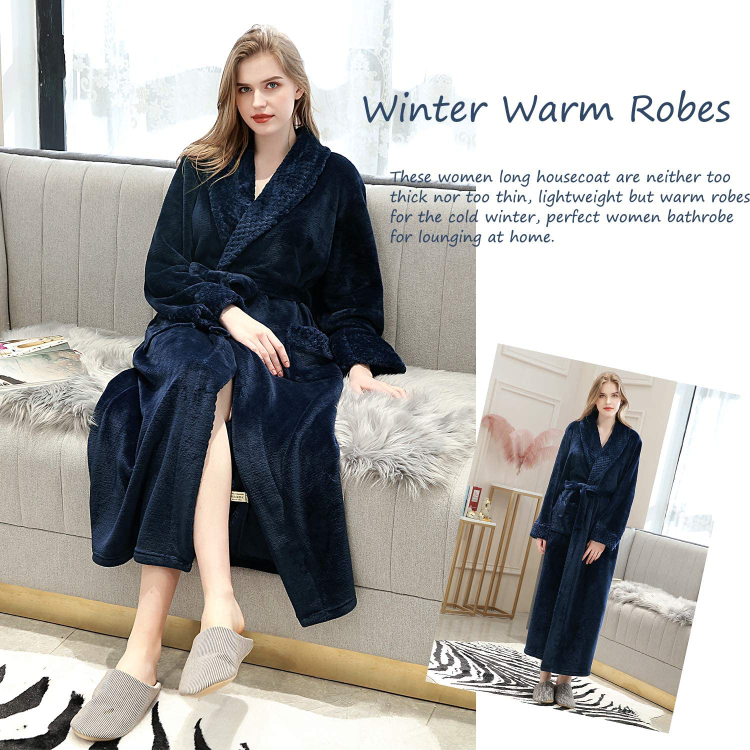 Long Bath Robe for Womens Plush Soft Fleece Bathrobes Nightgown Ladies Pajamas Sleepwear Housecoat Apparel & Accessories > Clothing > Sleepwear & Loungewear > Robes Kylie Max   