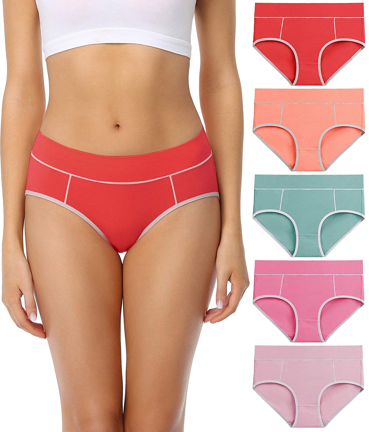Wirarpa Women'S Cotton Stretch Underwear Comfy Mid Waisted Briefs Ladies Breathable Panties Multipack Apparel & Accessories > Clothing > Underwear & Socks > Underwear KYLIE MAX Multicolor01-5 Pack XX-Large 