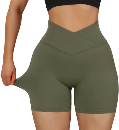 MOOSLOVER Women V Cross Waist Workout Shorts Butt Lifting High Waisted Biker Shorts Apparel & Accessories > Clothing > Shorts Kylie Max   