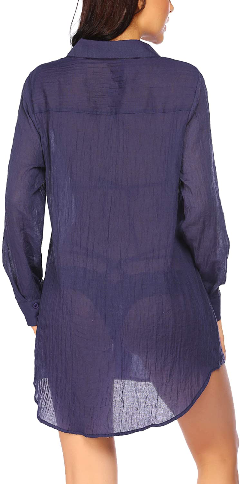 Ekouaer Button down Sleep Shirts for Women Sheer Long Sleeve Boyfriend Nightshirt S-XXL Apparel & Accessories > Clothing > Sleepwear & Loungewear > Nightgowns Kylie Max   