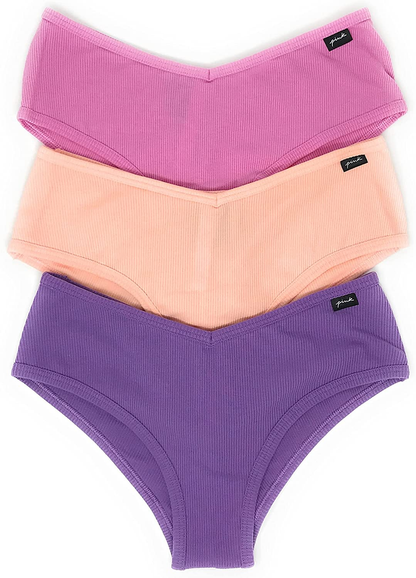 Victoria'S Secret Pink Cheekster Panty Set of 3  Victoria's Secret Ribbed Bubblegum / Peach / Amethyst Medium 