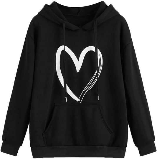 Sweatyrocks Women'S Casual Heart Print Long Sleeve Pullover Hoodie Sweatshirt Tops Apparel & Accessories > Clothing > Activewear Kylie Max   