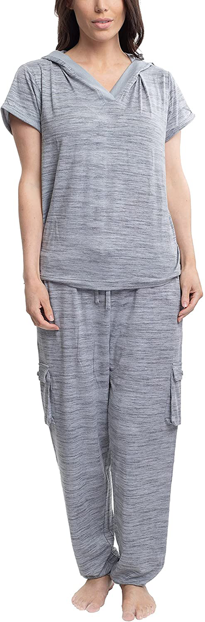 Hanes Women's Short Sleeve Top and Jogger Pant Cargo Pajama Sleep Set with Pockets Apparel & Accessories > Clothing > Sleepwear & Loungewear > Pajamas Hanes Heather Grey Large 