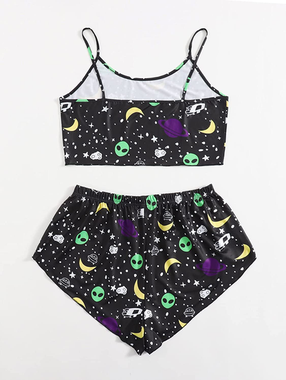 SOLY HUX Women'S plus Size Cartoon Print Cami Top and Shorts Pajama Set Sleepwear Apparel & Accessories > Clothing > Sleepwear & Loungewear Kylie Max   