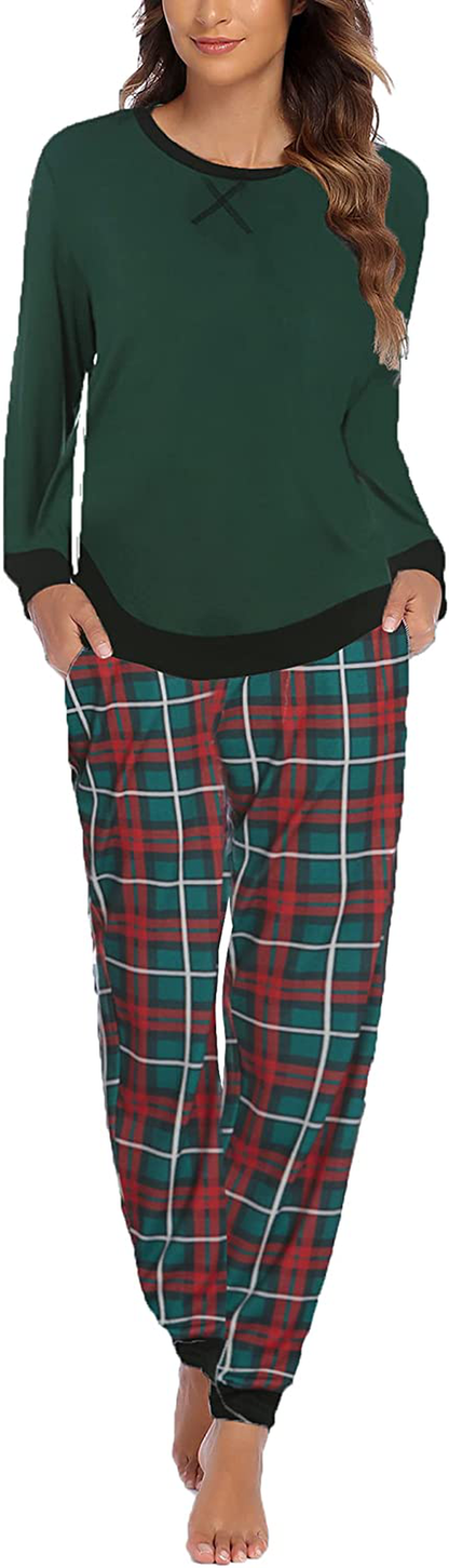Ekouaer Women's Pajamas Sets Long Sleeve with Plaid Pants Soft Sleepwear O Neck 2 Piece Pjs Joggers Loung Set with Pockets Apparel & Accessories > Clothing > Sleepwear & Loungewear > Pajamas Ekouaer Pat27 Large 