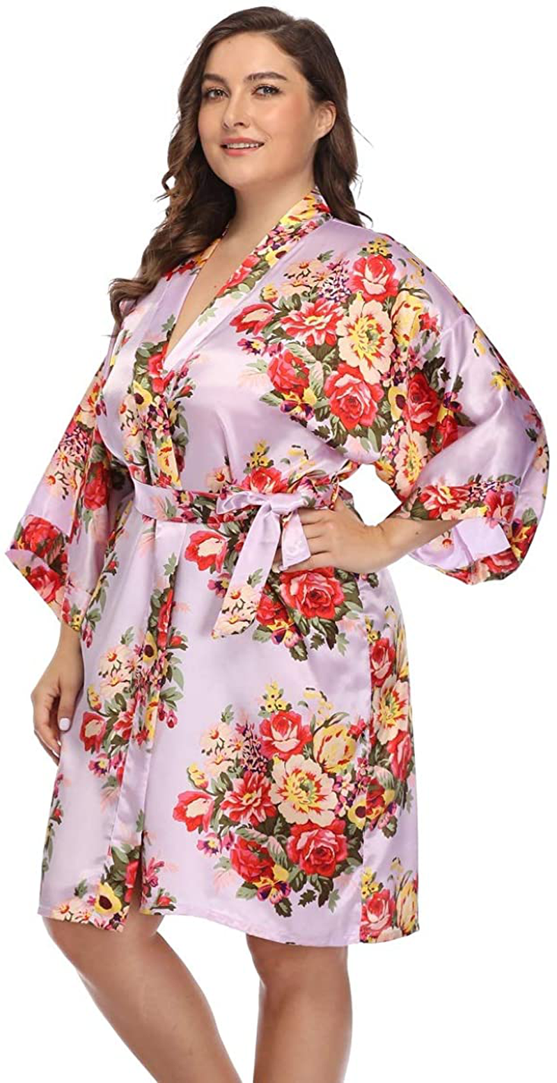 Women'S Floral Satin Kimono Robes Short Bridesmaid Robes for Wedding Party Apparel & Accessories > Clothing > Sleepwear & Loungewear > Robes Super Shopping-zone   