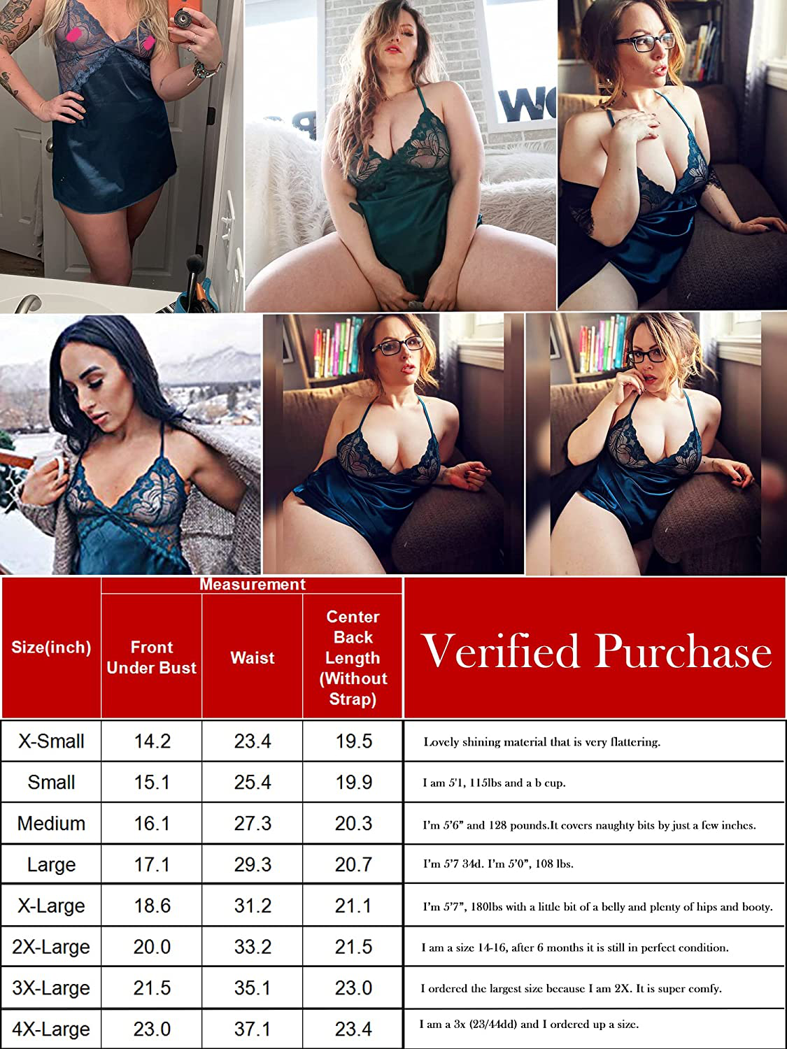 Avidlove Women Lingerie V Neck Nightwear Satin Sleepwear Lace Chemise Mini Teddy Apparel & Accessories > Clothing > Underwear & Socks > Lingerie Kylie Max   