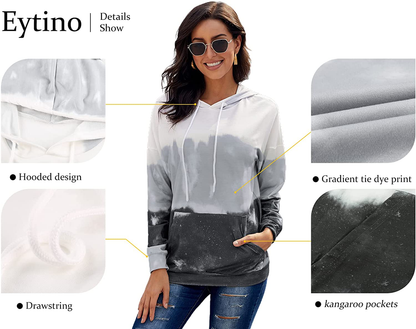 Eytino Women Hoodies Tops Tie Dye Printed Long Sleeve Drawstring Pullover Sweatshirts with Pocket(S-Xxl) Apparel & Accessories > Clothing > Activewear Kylie Max   