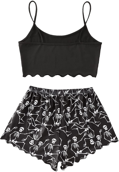 Romwe Women'S 2 Piece Shorts Pajama Set Graphic Cami Crop Top and Shorts Loungewear Apparel & Accessories > Clothing > Sleepwear & Loungewear Kylie Max   